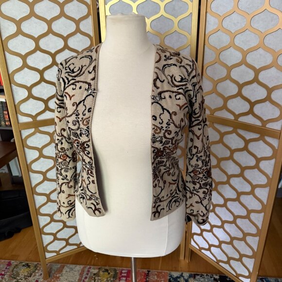 Simply Natural Size S Beige & Black Alpacal Peru Embroidered Cardigan - Picture 5 of 16